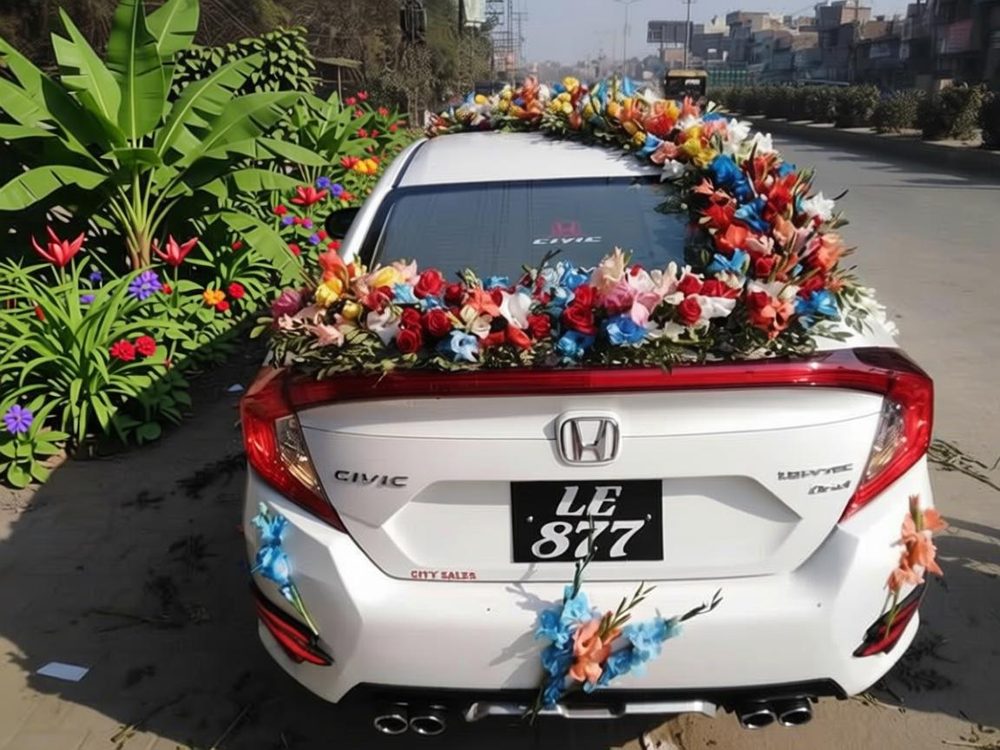 Wedding Car #8 — Colorful Flowers Car Rear Trunk — PhoolNagar.com