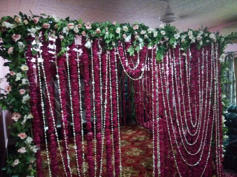 Flower Arch #99 — Flower Arch with Maroon Drapes — PhoolNagar.com