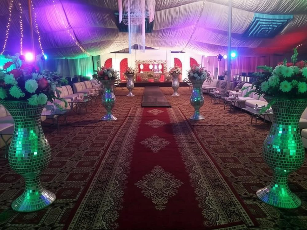 Wedding Stage #20 — Purple Lights Stage Centerpieces — PhoolNagar.com