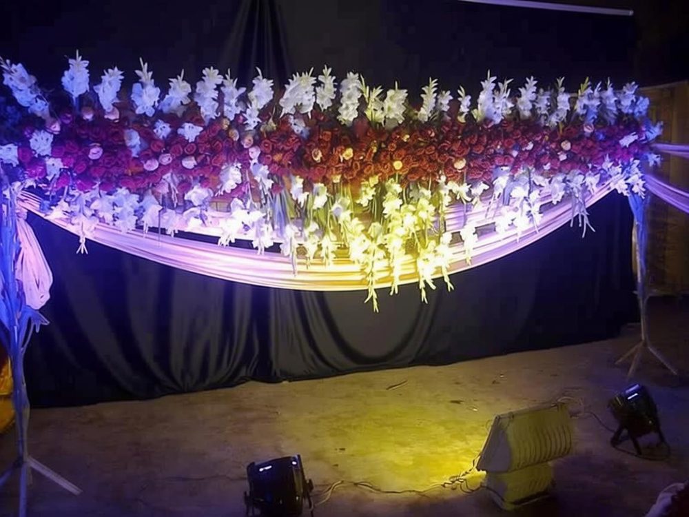 Wedding Stage #38 — Purple Lit Stage Backdrop — PhoolNagar.com